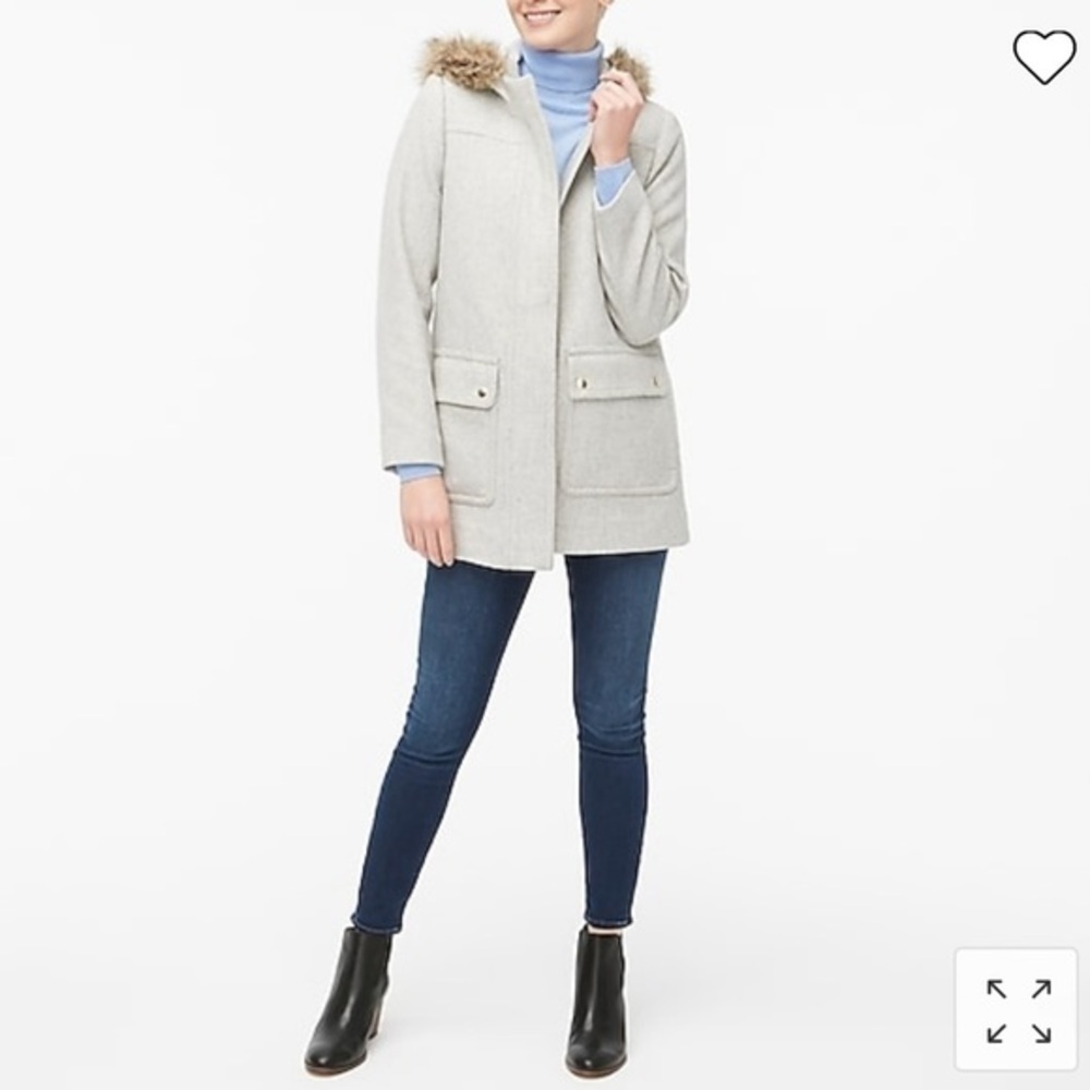 Nwt J Crew Gray Vail Parka Wool Heather Dusk Fur Hood size 20